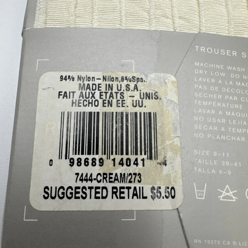 New With Tag Liz Claiborne Trouser Socks, Woman 1 Pair, Size 9-11 Cream